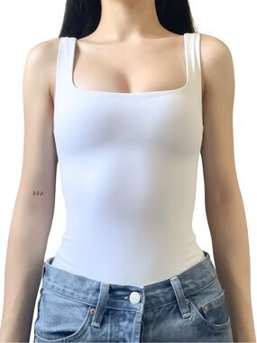 ARITZIA Contour Bodysuit Square Neck Wide Straps Bright White Size XXS EUC